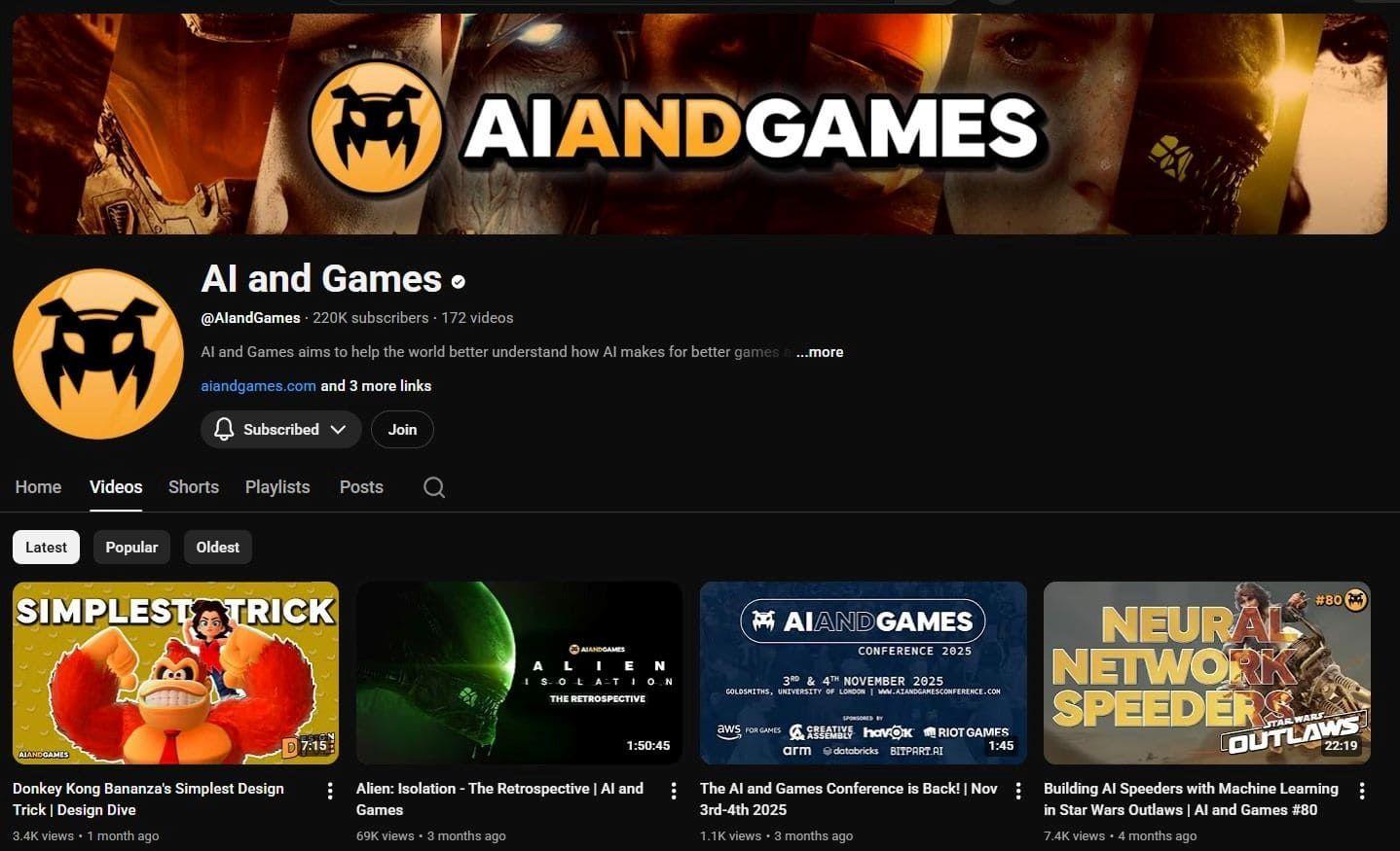 AI and games youtube channel