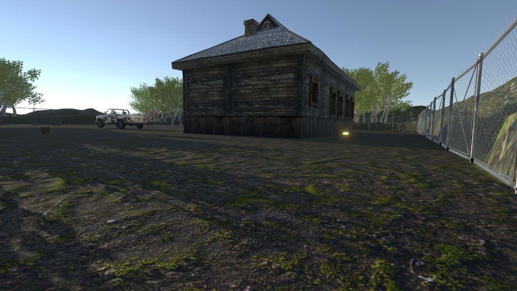 An old wooden house viewed from a low height.