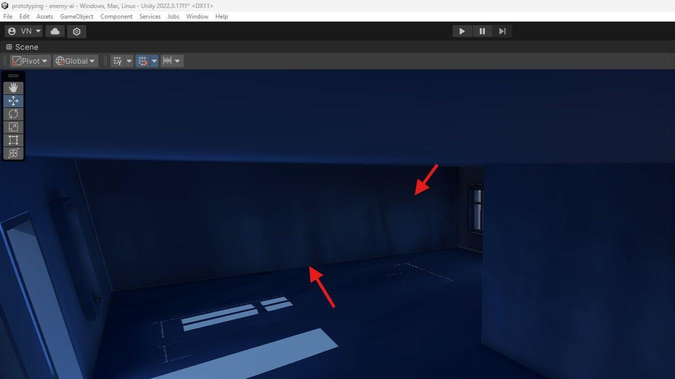 An empty dark, blue room.