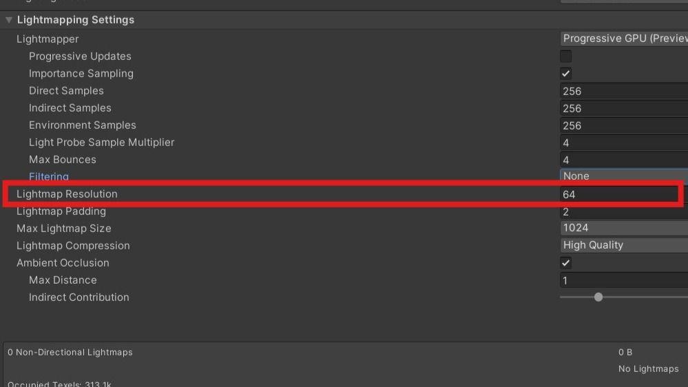 "Lightmap Resolution" value in the Lighting window.