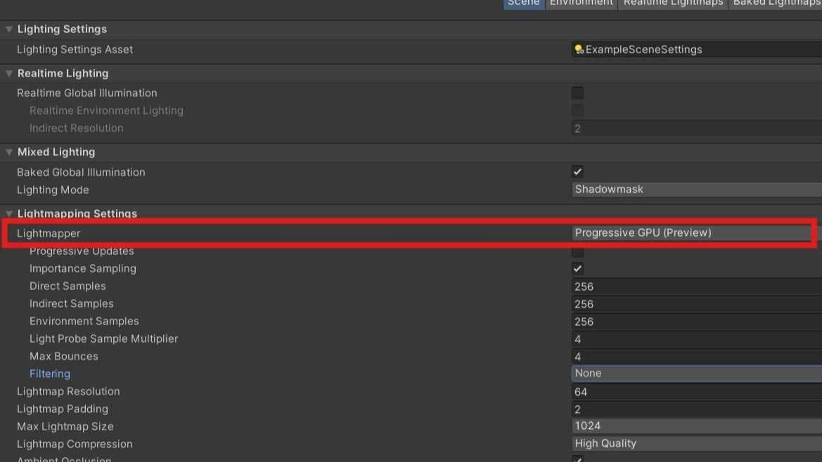 "Lightmapper" option in the Lighting window.