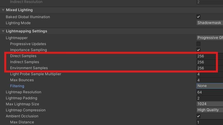 Samples values in the Lighting window.