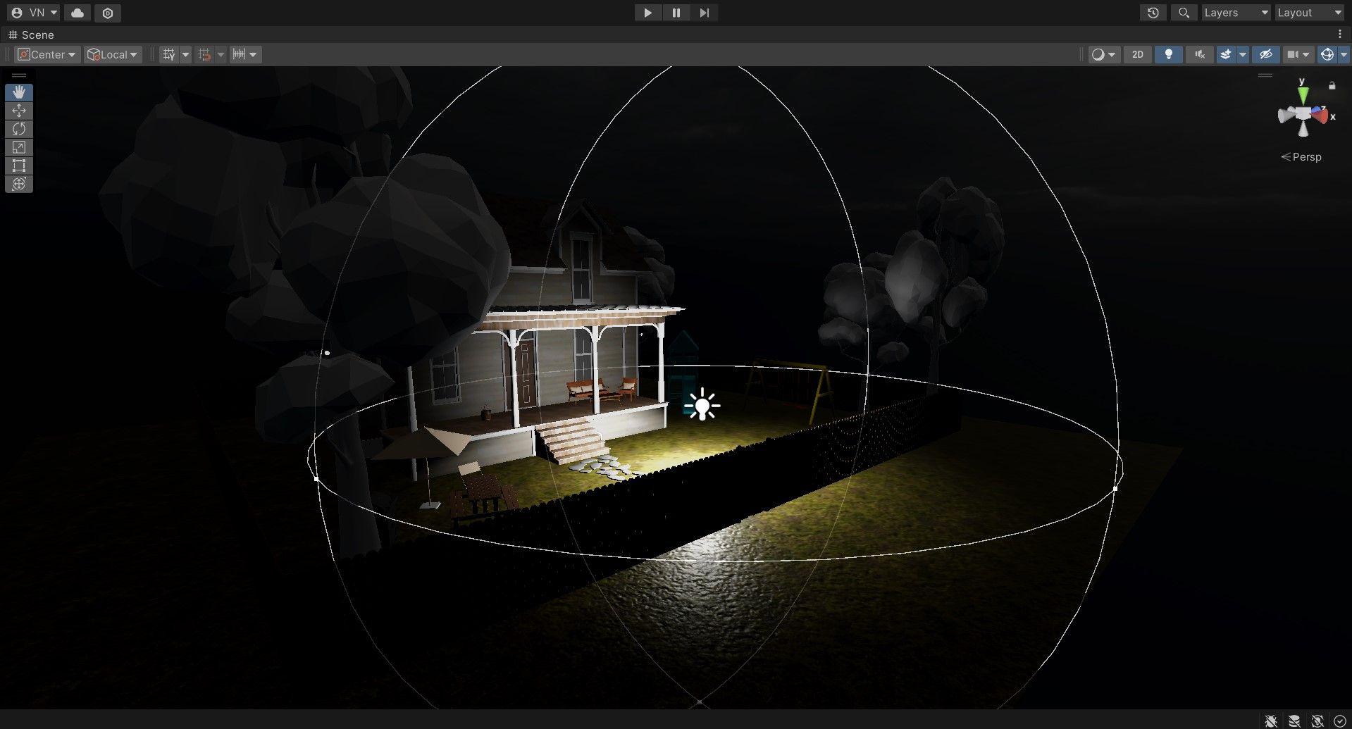 A light in front of a house in Unity.