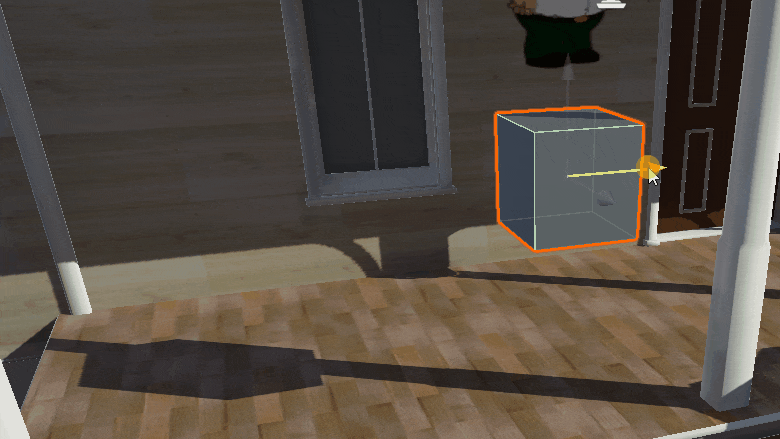 A grey cube moving with a dynamic shadow.