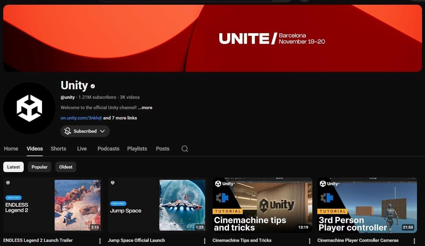 unity youtube channel